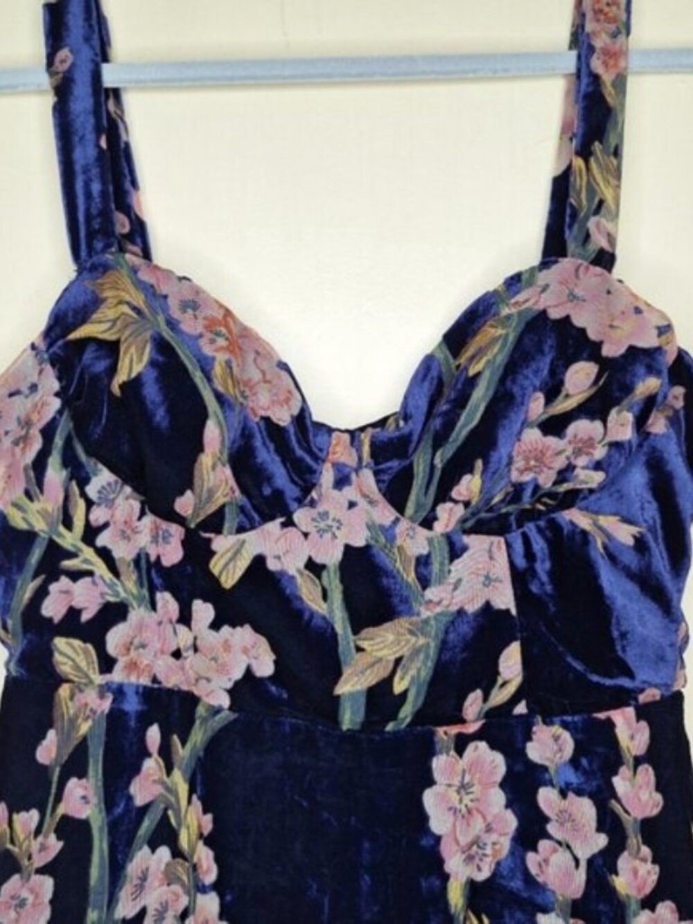 Lulus Velvet Floral Midi Dress Lace-Up Back Side Slit Romantic Dress Large - Picture 9 of 12